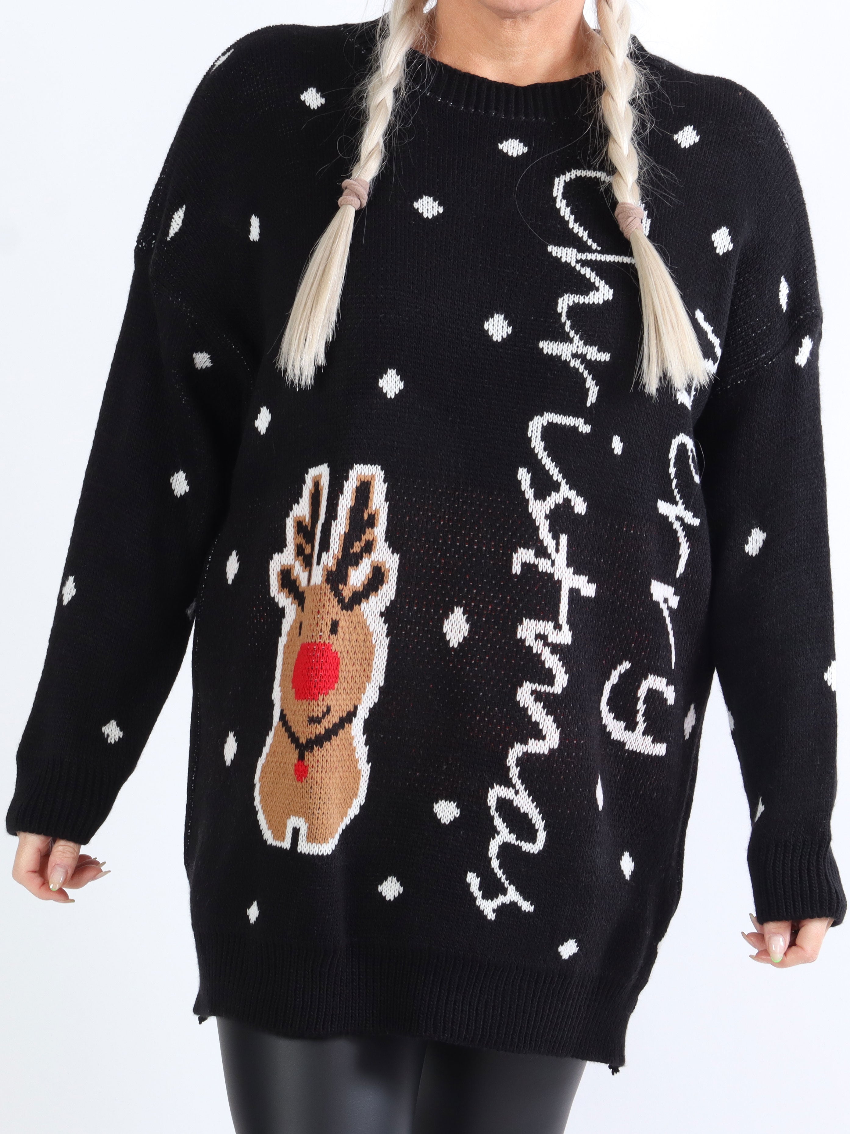 Rudolf - Söt julstickning med renar i stora storlekar - Red